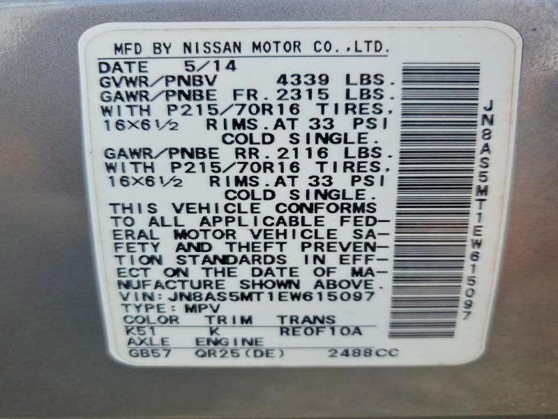 Aukcja sprzedaży 2014 Nissan Rogue Select, vin: JN8AS5MT1EW615097, numer aukcji: 68863426