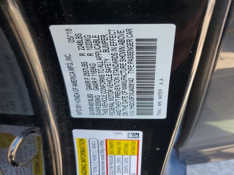 Aukcja sprzedaży 2018 Honda Accord, vin: 1HGCV3F1XJA006143, numer aukcji: 70737556