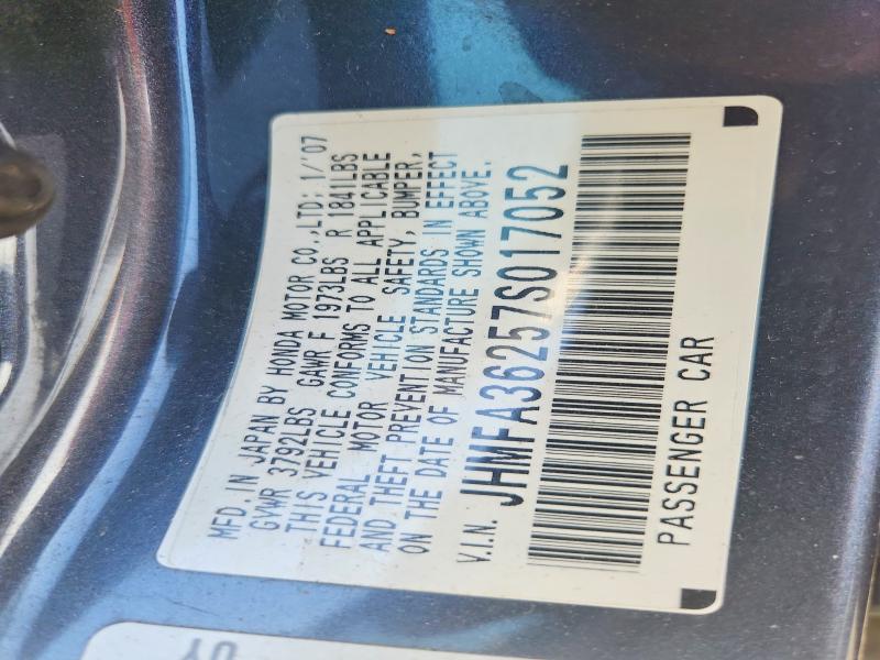 Auction sale of the 2007 Honda Civic, vin: JHMFA36257S017052, lot number: 71427006