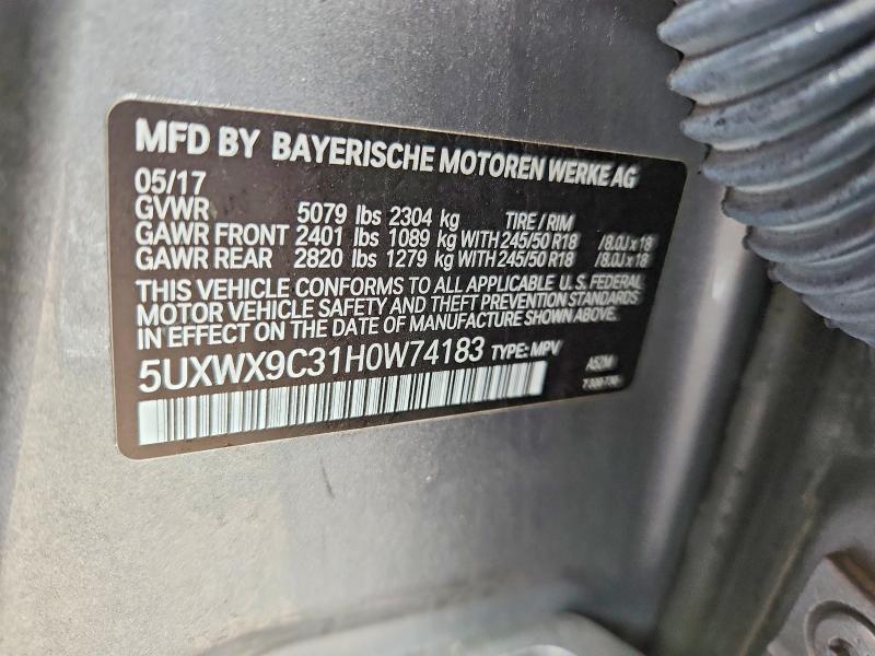 2017 Bmw X3 მანქანა იყიდება აუქციონზე, vin: 5UXWX9C31H0W74183, აუქციონის ნომერი: 69081146