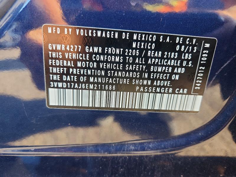 68799906 :رقم المزاد ، 3VWD17AJ6EM211686 vin ، 2014 Volkswagen Jetta مزاد بيع