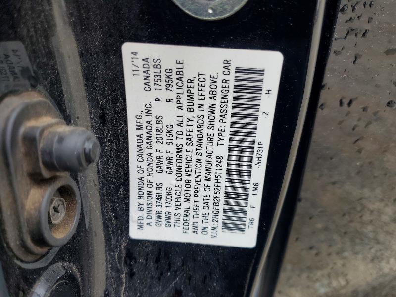 Aukcja sprzedaży 2015 Honda Civic, vin: 2HGFB2F52FH511248, numer aukcji: 67750726