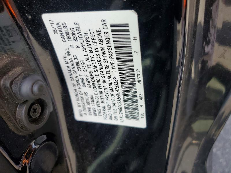 67518136 :رقم المزاد ، 2HGFC3A56HH753389 vin ، 2017 Honda Civic مزاد بيع