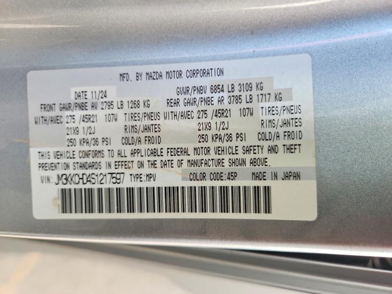 68350556 :رقم المزاد ، JM3KKCHD4S1217597 vin ، 2025 Mazda Cx-90 مزاد بيع