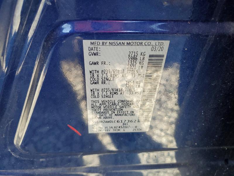2020 Nissan Pathfinder მანქანა იყიდება აუქციონზე, vin: 5N1DR2AN0LC617362, აუქციონის ნომერი: 68553636