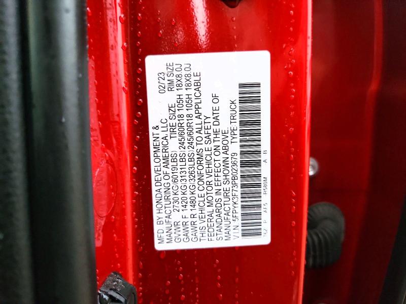 2023 Honda Ridgeline მანქანა იყიდება აუქციონზე, vin: 5FPYK3F73PB023679, აუქციონის ნომერი: 69052226
