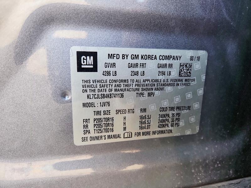 68943526 :رقم المزاد ، KL7CJLSB4KB741136 vin ، 2019 Chevrolet Trax مزاد بيع
