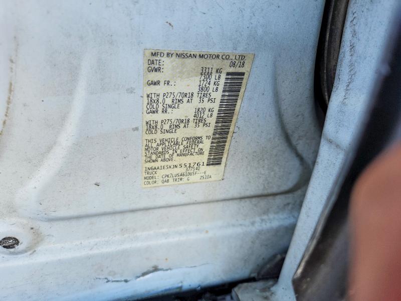 2018 Nissan Titan მანქანა იყიდება აუქციონზე, vin: 1N6AA1E5XJN551761, აუქციონის ნომერი: 69408386