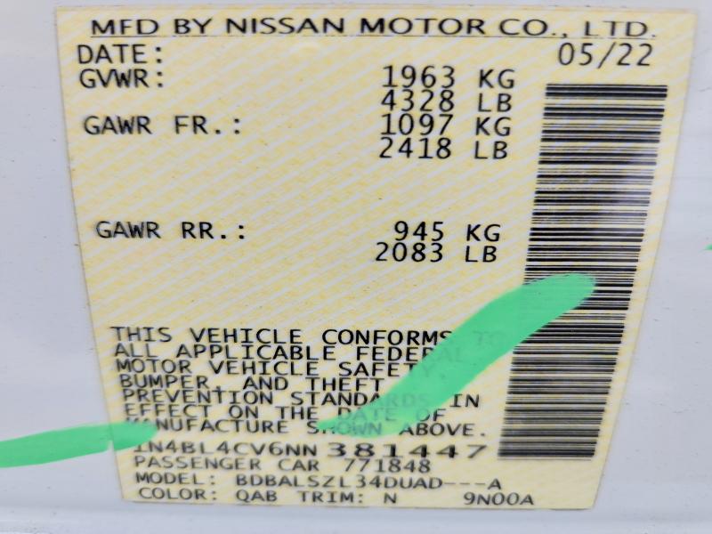 2022 Nissan Altima მანქანა იყიდება აუქციონზე, vin: 1N4BL4CV6NN381447, აუქციონის ნომერი: 69740586