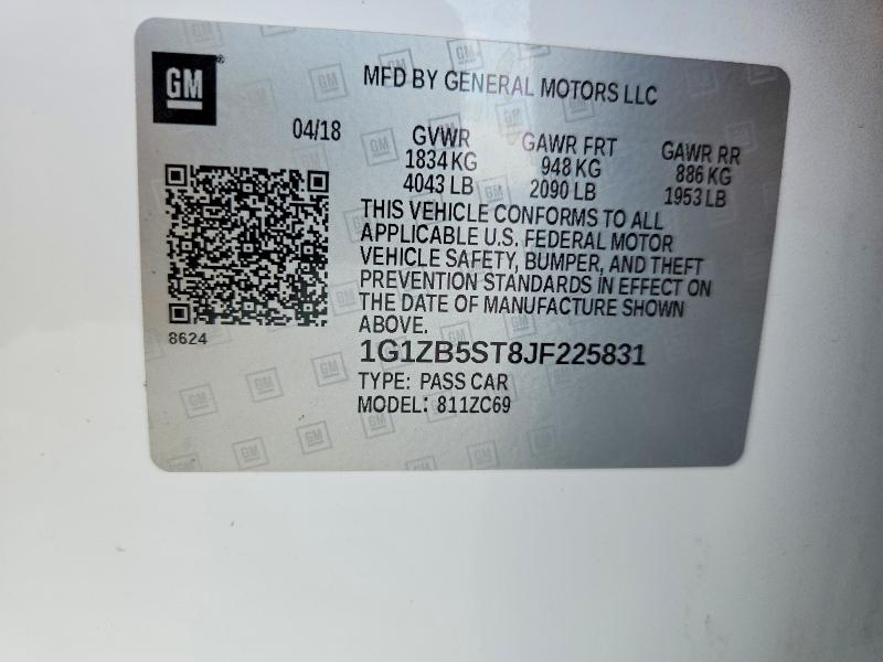 68893646 :رقم المزاد ، 1G1ZB5ST8JF225831 vin ، 2018 Chevrolet Malibu مزاد بيع