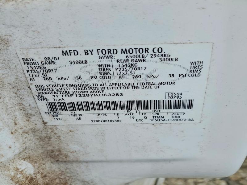 69146996 :رقم المزاد ، 1FTRF12287KD63283 vin ، 2007 Ford F150 مزاد بيع