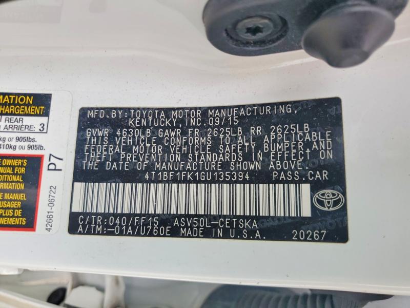 Aukcja sprzedaży 2016 Toyota Camry, vin: 4T1BF1FK1GU135394, numer aukcji: 68518426