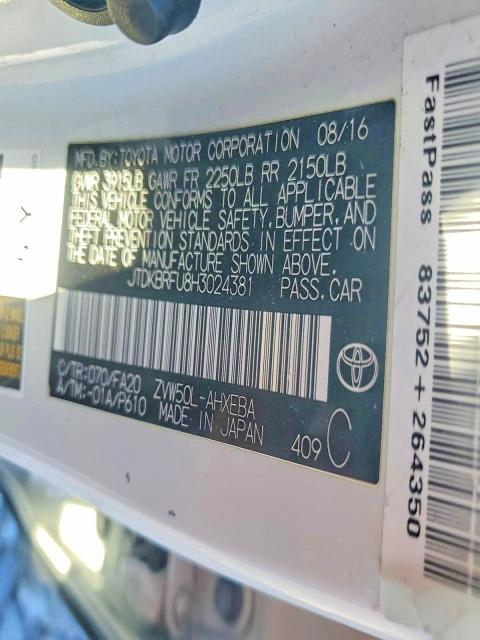Продаж на аукціоні авто 2017 Toyota Prius, vin: JTDKBRFU8H3024381, номер лоту: 69564556
