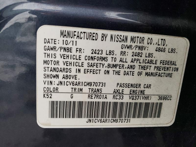 70645676 :رقم المزاد ، JN1CV6AR1CM970731 vin ، 2012 Infiniti G37 Sedan مزاد بيع