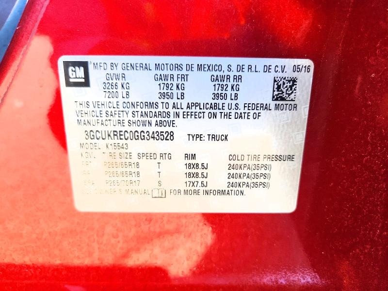 Продажа на аукционе авто 2016 Chevrolet Silverado, vin: 3GCUKREC0GG343528, номер лота: 68612486