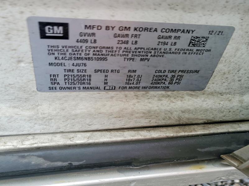 2022 Buick Encore მანქანა იყიდება აუქციონზე, vin: KL4CJESM6NB510995, აუქციონის ნომერი: 67279126