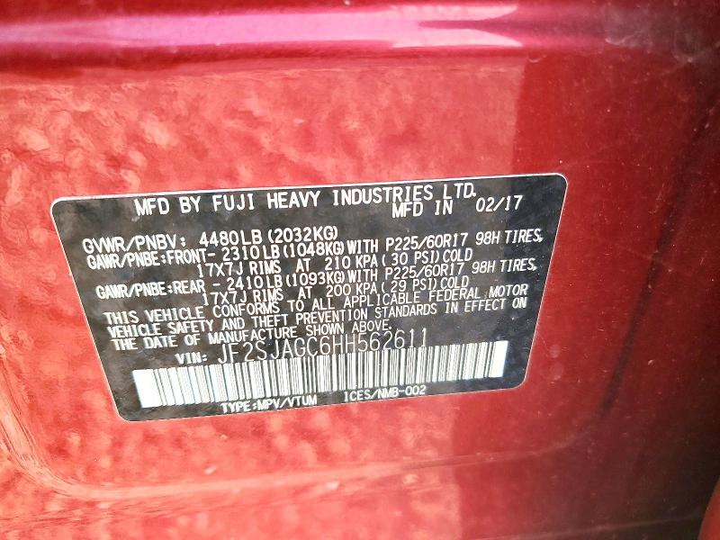 67805496 :رقم المزاد ، JF2SJAGC6HH562611 vin ، 2017 Subaru Forester مزاد بيع