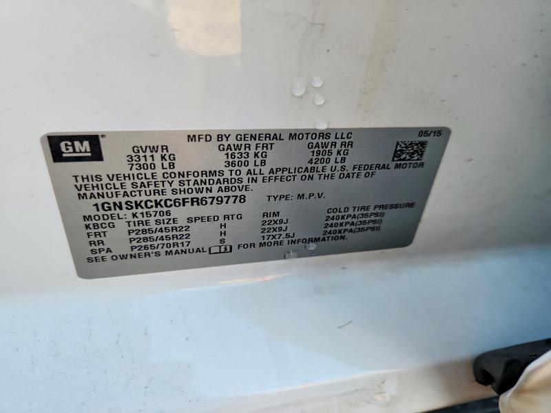 69996556 :رقم المزاد ، 1GNSKCKC6FR679778 vin ، 2015 Chevrolet Tahoe مزاد بيع