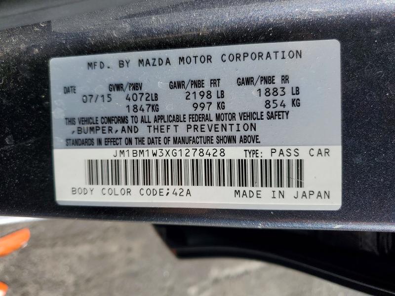 2016 Mazda 3 მანქანა იყიდება აუქციონზე, vin: JM1BM1W3XG1278428, აუქციონის ნომერი: 67627696