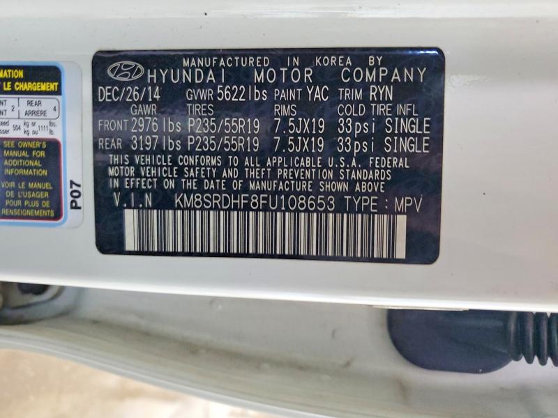 Продажа на аукционе авто 2015 Hyundai Santa Fe, vin: KM8SRDHF8FU108653, номер лота: 69077936