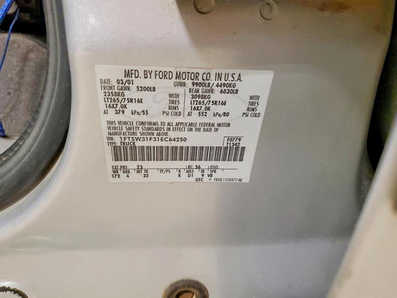 2001 Ford F350 მანქანა იყიდება აუქციონზე, vin: 1FTSW31F31EC64250, აუქციონის ნომერი: 67253626
