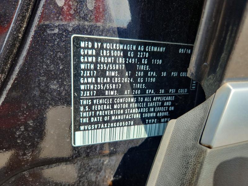 69204536 :رقم المزاد ، WVGSV7AX2HK005078 vin ، 2017 Volkswagen Tiguan مزاد بيع