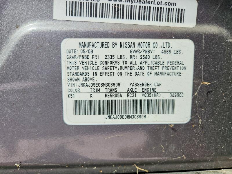 67698626 :رقم المزاد ، JNKAJ09E08M306909 vin ، 2008 Infiniti Ex35 مزاد بيع
