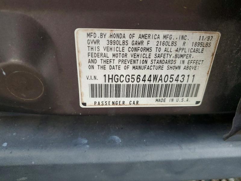68808666 :رقم المزاد ، 1HGCG5644WA054311 vin ، 1998 Honda Accord مزاد بيع