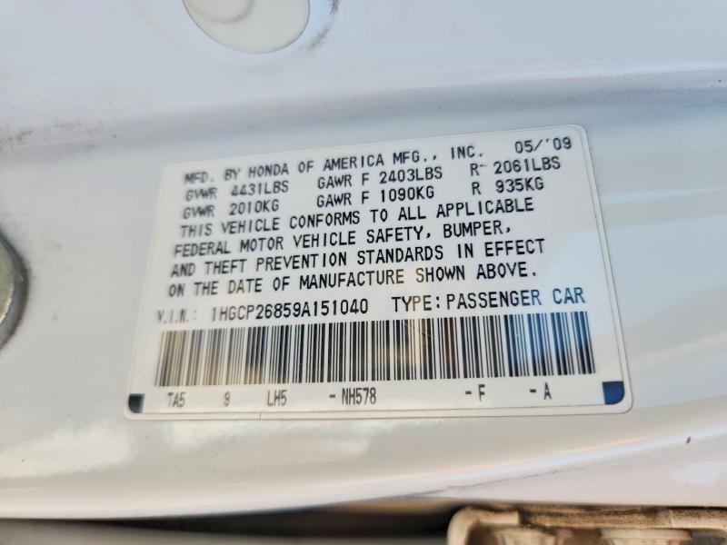 69856126 :رقم المزاد ، 1HGCP26859A151040 vin ، 2009 Honda Accord مزاد بيع
