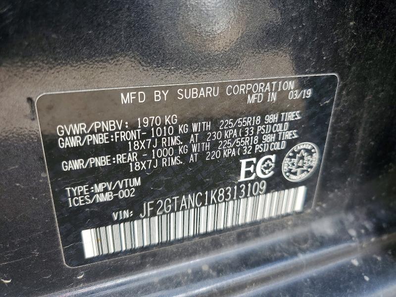 Aukcja sprzedaży 2019 Subaru Crosstrek, vin: JF2GTANC1K8313109, numer aukcji: 67862866