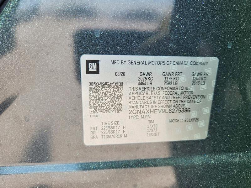 2020 Chevrolet Equinox მანქანა იყიდება აუქციონზე, vin: 2GNAXHEV9L6275386, აუქციონის ნომერი: 69891156