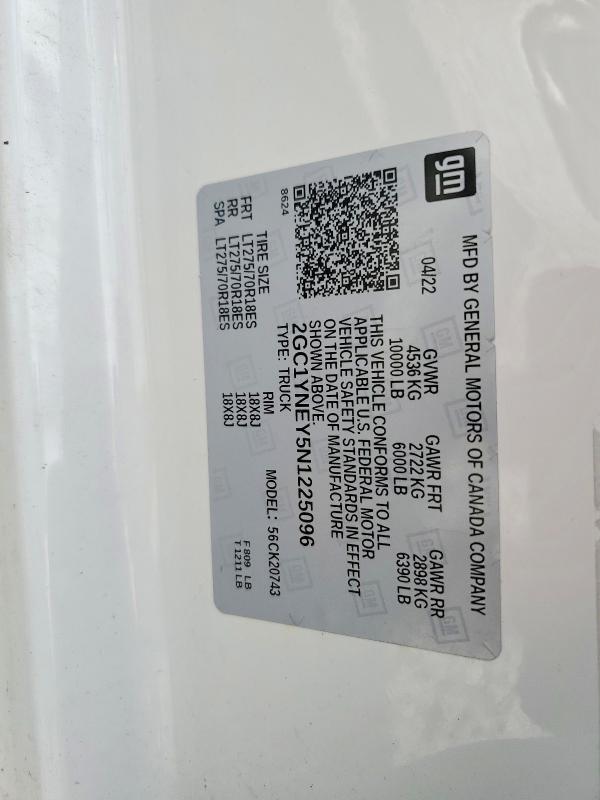 69885396 :رقم المزاد ، 2GC1YNEY5N1225096 vin ، 2022 Chevrolet Silverado مزاد بيع