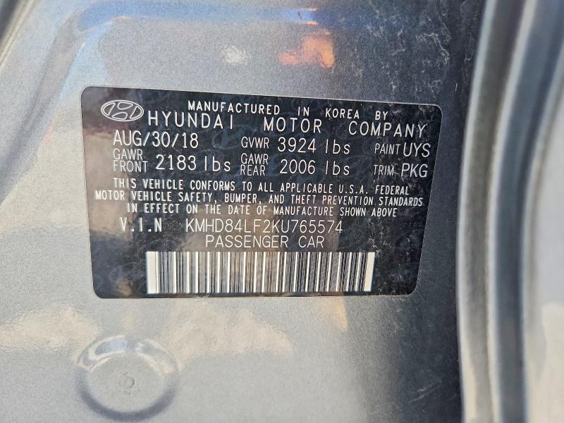Aukcja sprzedaży 2019 Hyundai Elantra, vin: KMHD84LF2KU765574, numer aukcji: 66531826