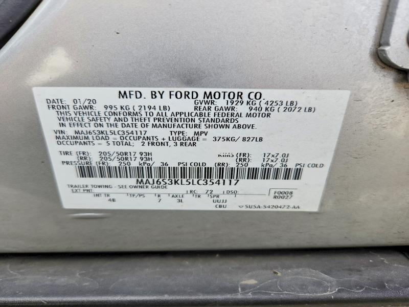 Aukcja sprzedaży 2020 Ford Ecosport, vin: MAJ6S3KL5LC354117, numer aukcji: 69915756