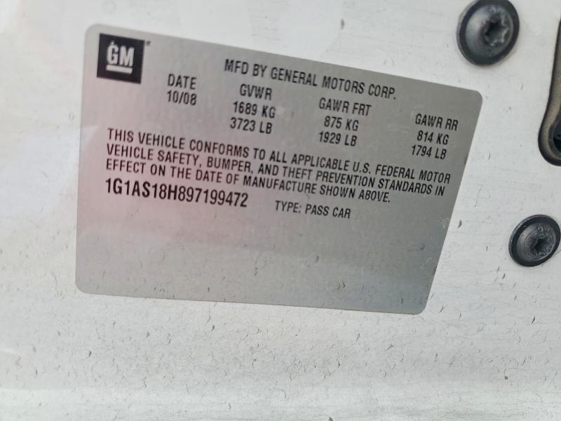 Продажа на аукционе авто 2009 Chevrolet Cobalt, vin: 1G1AS18H897199472, номер лота: 69497726