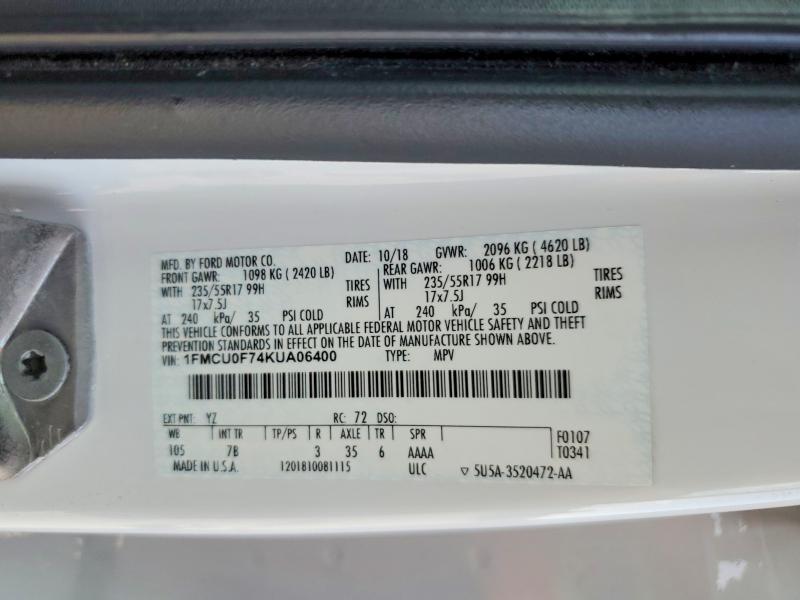 68868696 :رقم المزاد ، 1FMCU0F74KUA06400 vin ، 2019 Ford Escape مزاد بيع