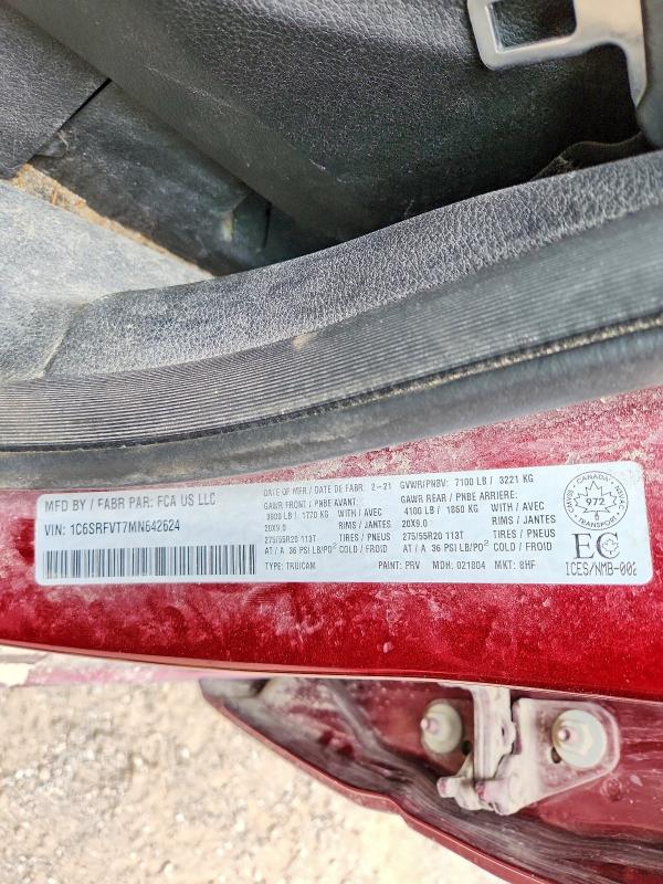 2021 Ram 1500 მანქანა იყიდება აუქციონზე, vin: 1C6SRFVT7MN642624, აუქციონის ნომერი: 68419656
