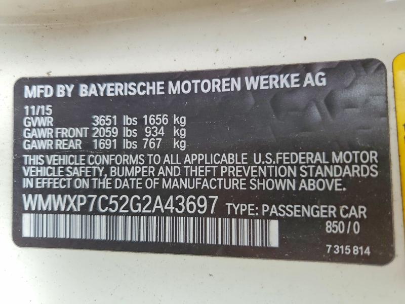 Aukcja sprzedaży 2016 Mini Cooper, vin: WMWXP7C52G2A43697, numer aukcji: 71352426