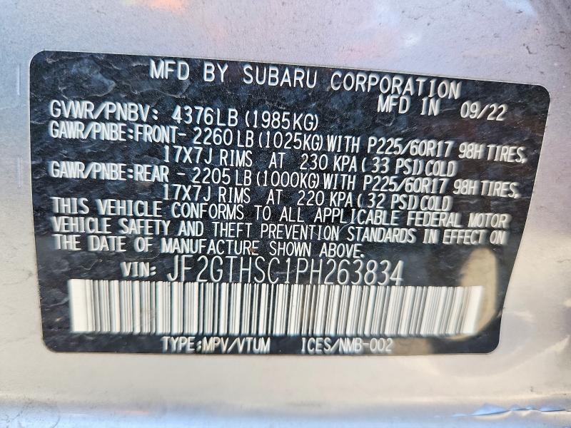 2023 Subaru Crosstrek მანქანა იყიდება აუქციონზე, vin: JF2GTHSC1PH263834, აუქციონის ნომერი: 69466266
