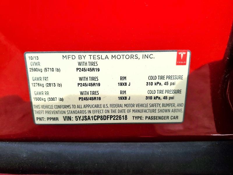67612036 :رقم المزاد ، 5YJSA1CP8DFP22618 vin ، 2013 Tesla Model S مزاد بيع