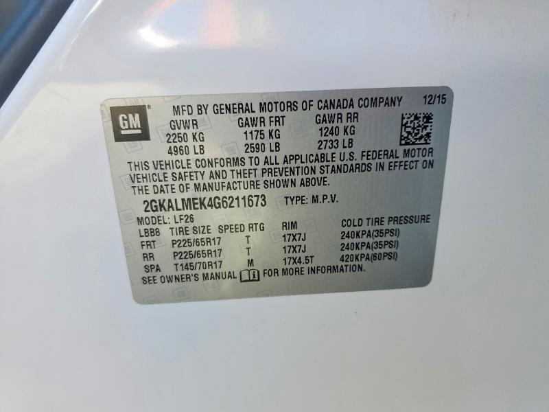 Aukcja sprzedaży 2016 Gmc Terrain, vin: 2GKALMEK4G6211673, numer aukcji: 67362306