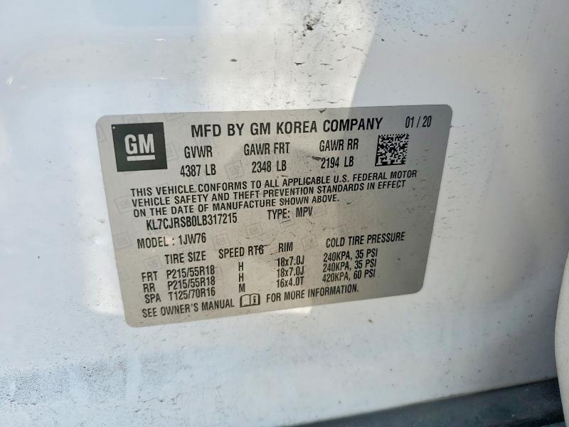 Aukcja sprzedaży 2020 Chevrolet Trax, vin: KL7CJRSB0LB317215, numer aukcji: 69109766