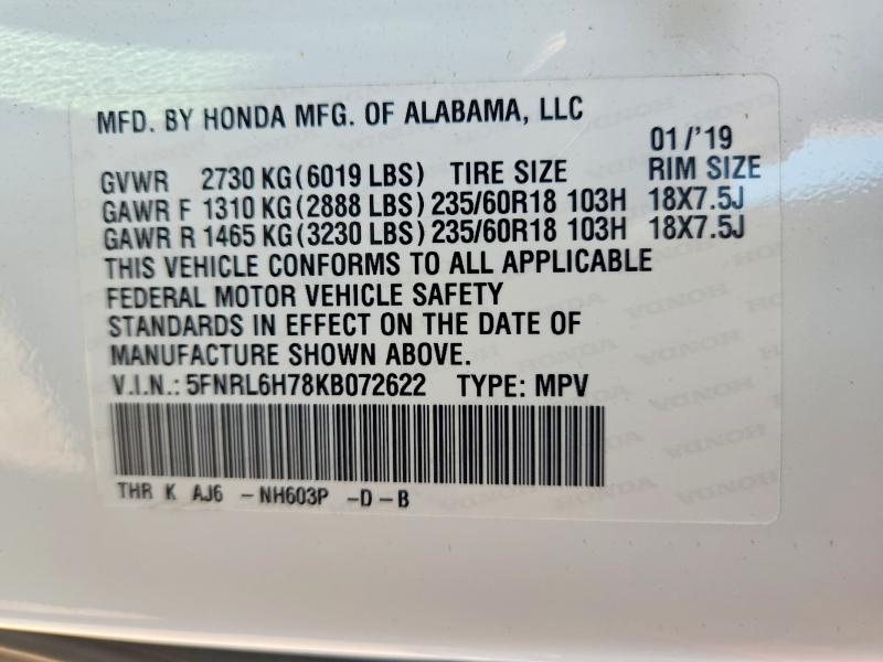 Продажа на аукционе авто 2019 Honda Odyssey, vin: 5FNRL6H78KB072622, номер лота: 69406906