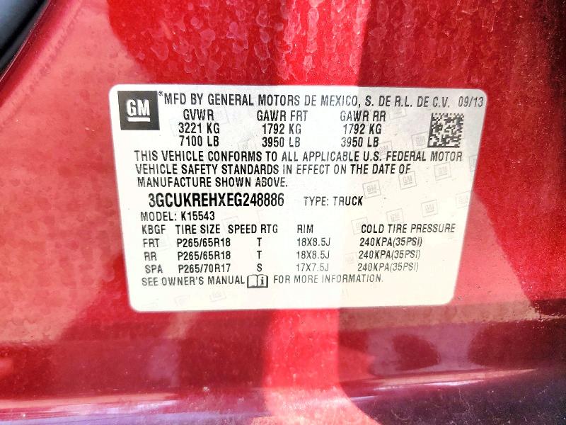 68147136 :رقم المزاد ، 3GCUKREHXEG248886 vin ، 2014 Chevrolet Silverado مزاد بيع