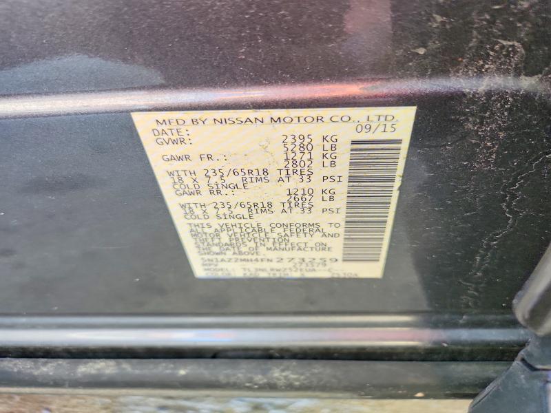 Aukcja sprzedaży 2015 Nissan Murano, vin: 5N1AZ2MH4FN273259, numer aukcji: 68876036