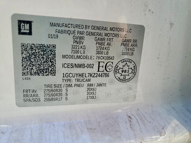 68786526 :رقم المزاد ، 1GCUYHEL7KZ244786 vin ، 2019 Chevrolet Silverado مزاد بيع
