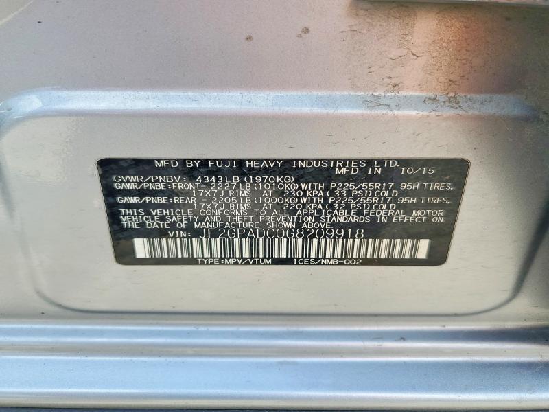 2016 Subaru Crosstrek მანქანა იყიდება აუქციონზე, vin: JF2GPADC0G8209918, აუქციონის ნომერი: 67565456