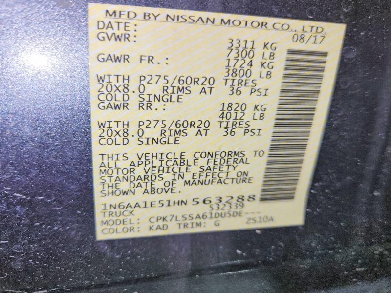 Auction sale of the 2017 Nissan Titan, vin: 1N6AA1E51HN563288, lot number: 67365246
