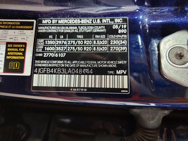 Aukcja sprzedaży 2020 Mercedes-benz Gle, vin: 4JGFB4KB3LA048144, numer aukcji: 69131826