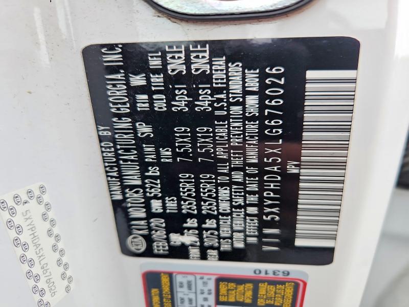 70996096 :رقم المزاد ، 5XYPHDA5XLG676026 vin ، 2020 Kia Sorento مزاد بيع